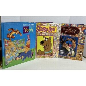 3 VTG Look And Find Books Lot - Pooh, Scooby Doo, Disney’s Treasure Planet Good